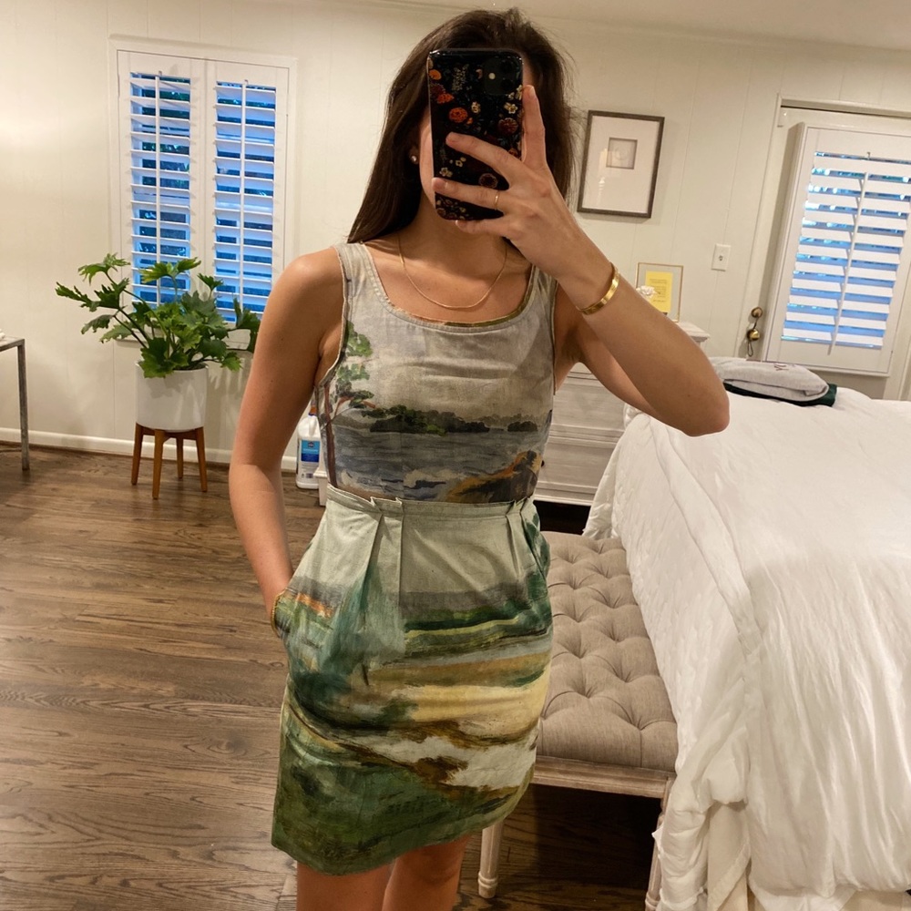 ANTHROPOLOGIE SIZE 0 WATER COLOR DRESS WITH POCKETS